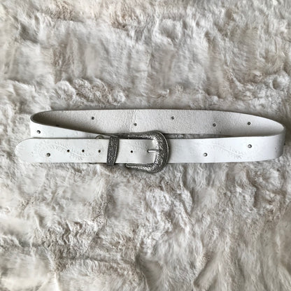 White Rhinestone Trim Leather Belt