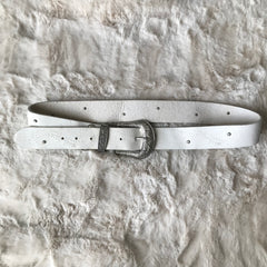White Rhinestone Trim Leather Belt