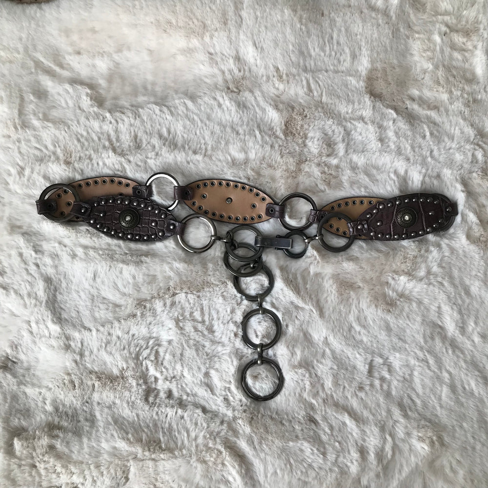 Brown Alligator Pattern Chain Belt