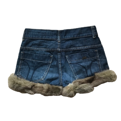Dark Wash Fur Trim Denim Shorts