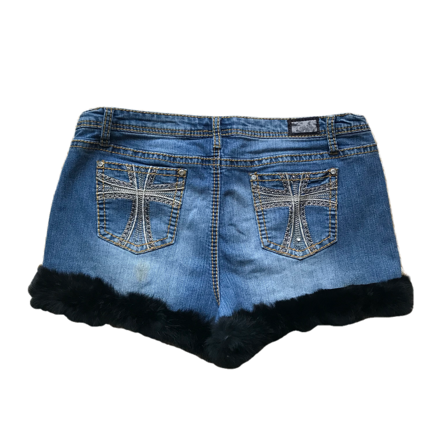 Cross Detail Black Fur Trim Shorts