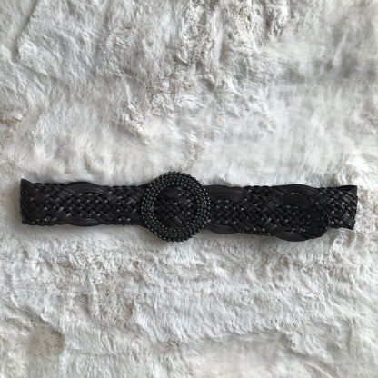 Black Woven Leather Belt