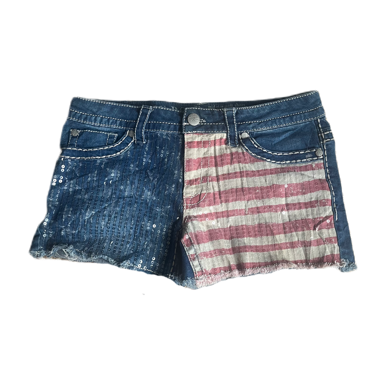 Denim Sequin Flag Shorts