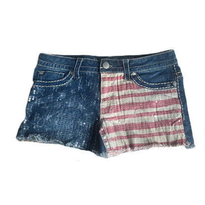 Denim Sequin Flag Shorts