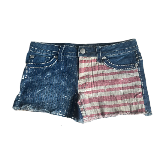 Denim Sequin Flag Shorts