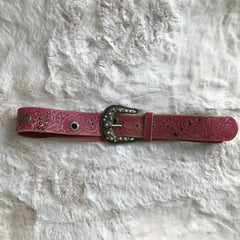 Cherry Red Rhinestone Leather Belt