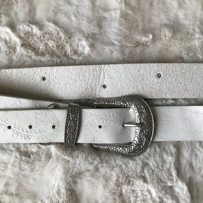 White Rhinestone Trim Leather Belt