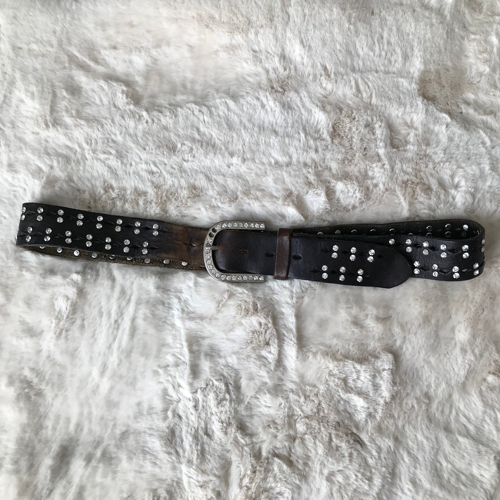 Brown Leather Rhinestone Belt