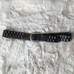 Brown Leather Rhinestone Belt