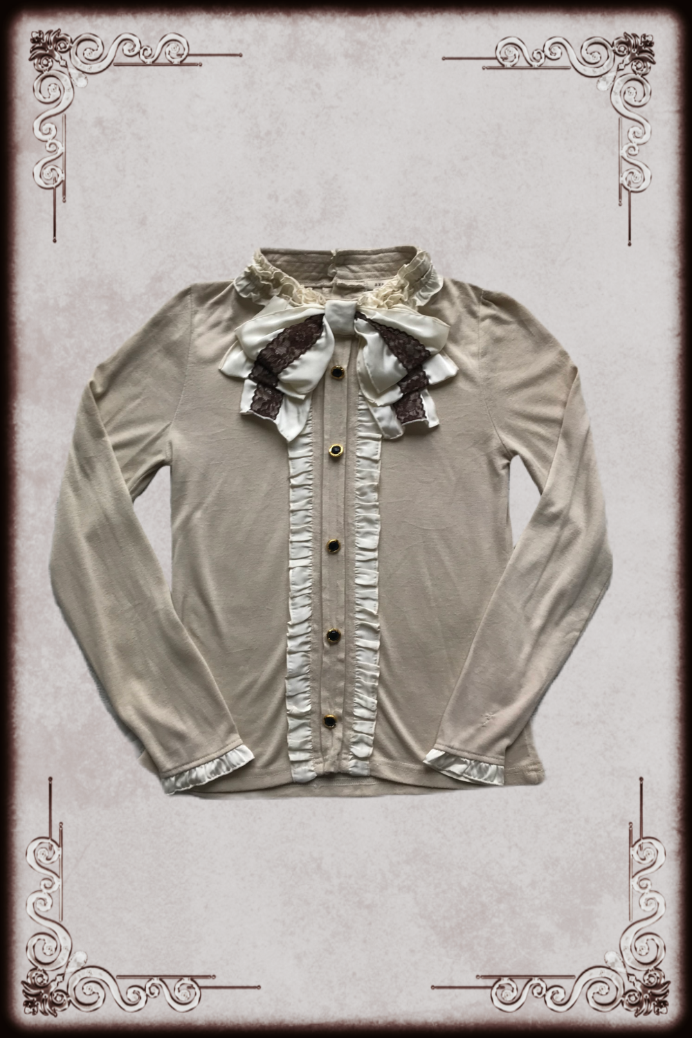 Axes Femme Beige Bow Tie Long Sleeve