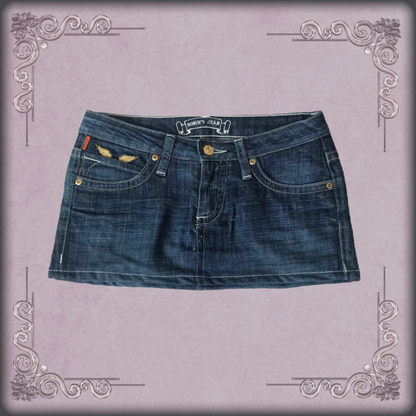 Gold Wings Rhinestone Denim Mini Skirt