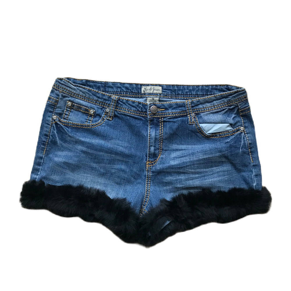 Cross Detail Black Fur Trim Shorts