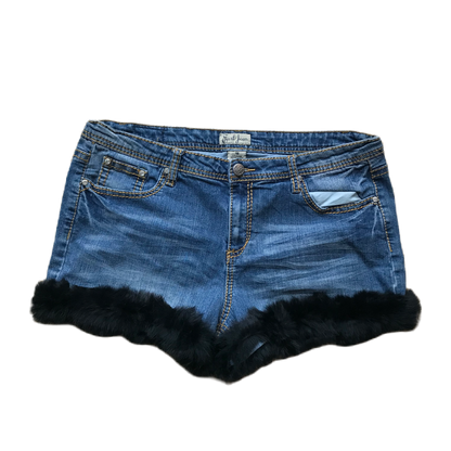 Cross Detail Black Fur Trim Shorts