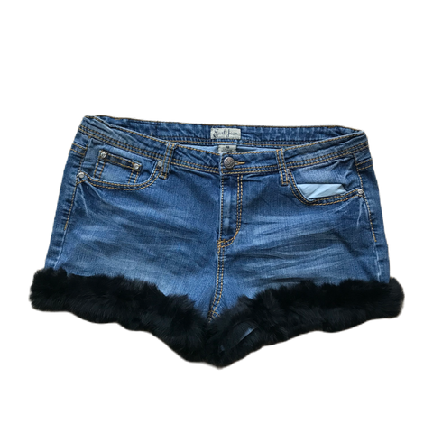 Cross Detail Black Fur Trim Shorts