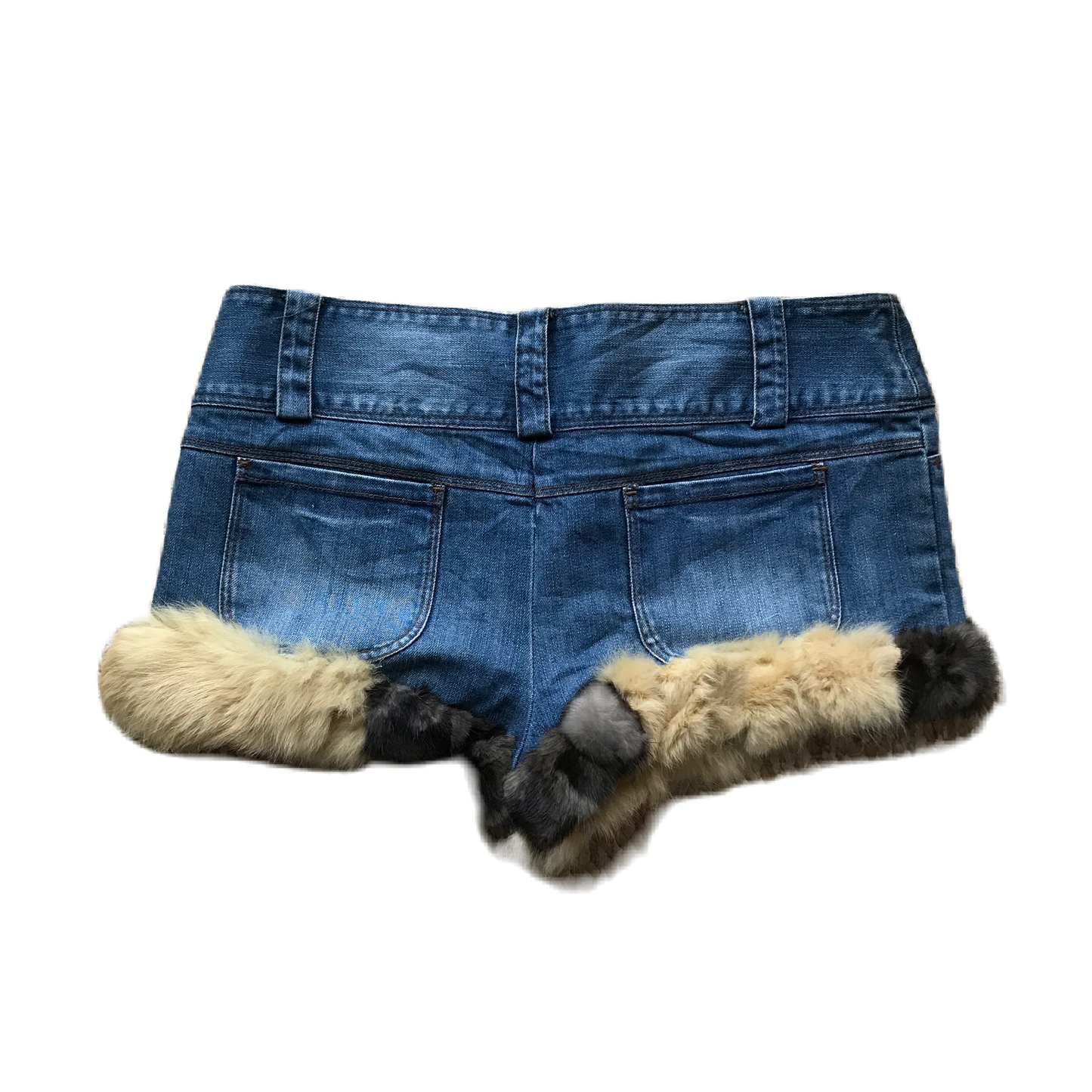 Brown & Cream Fur Trim Denim Shorts