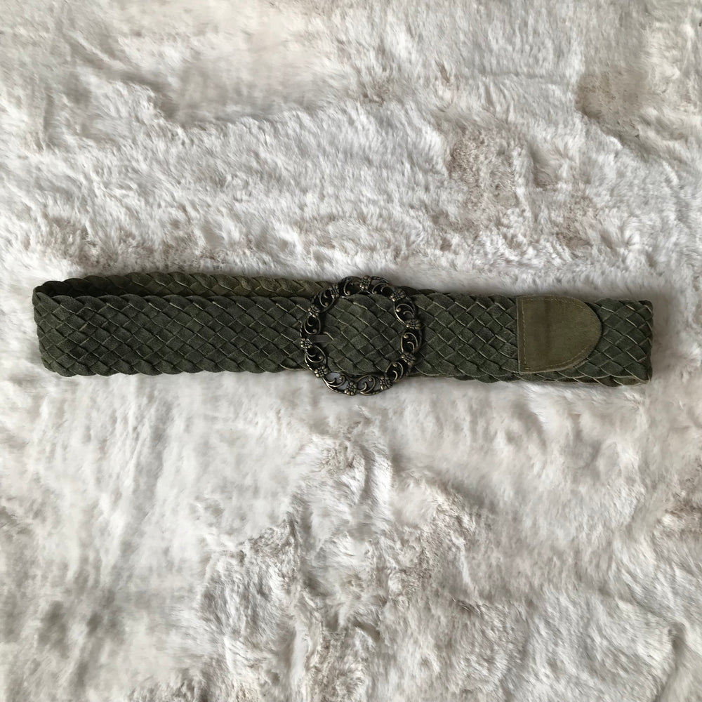 Olive Green Woven Flower Detail Belt