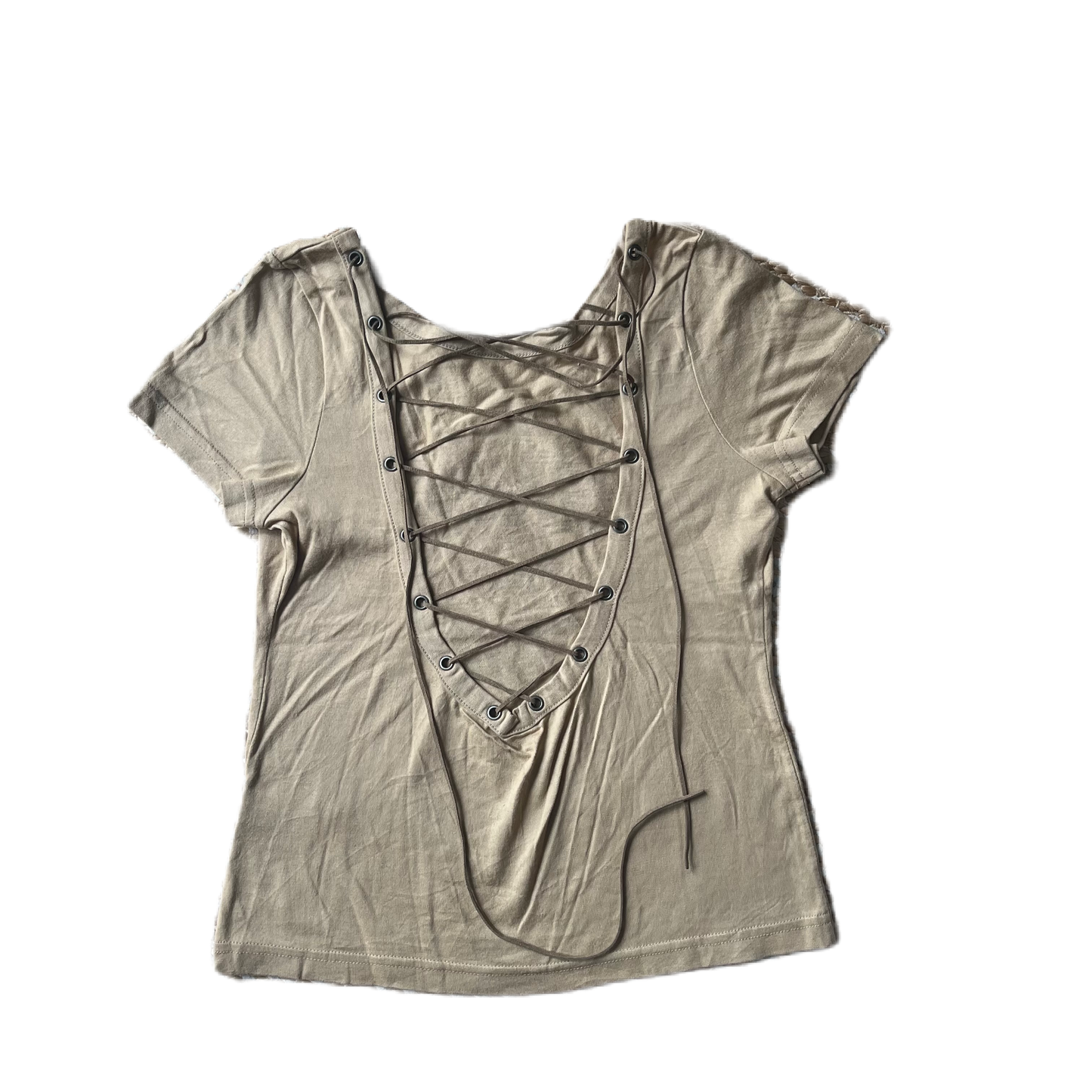 Lace Back Tan & Brown Graphic Print Top