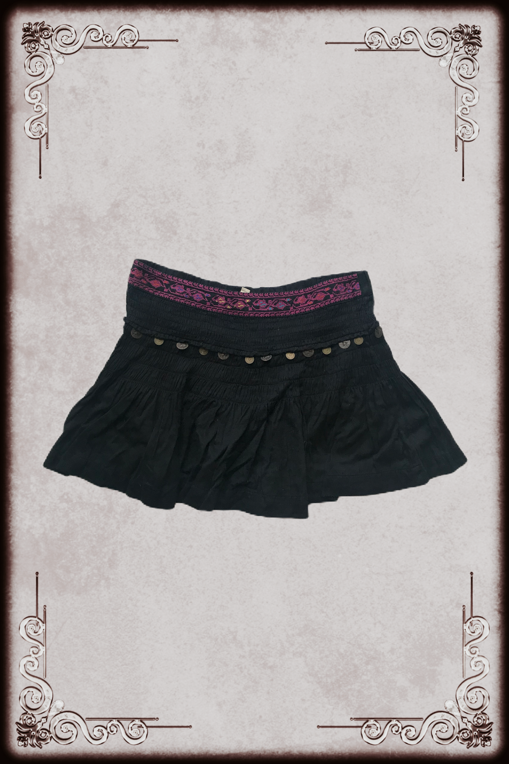 Black & Pink Embroidered Cotton Skirt