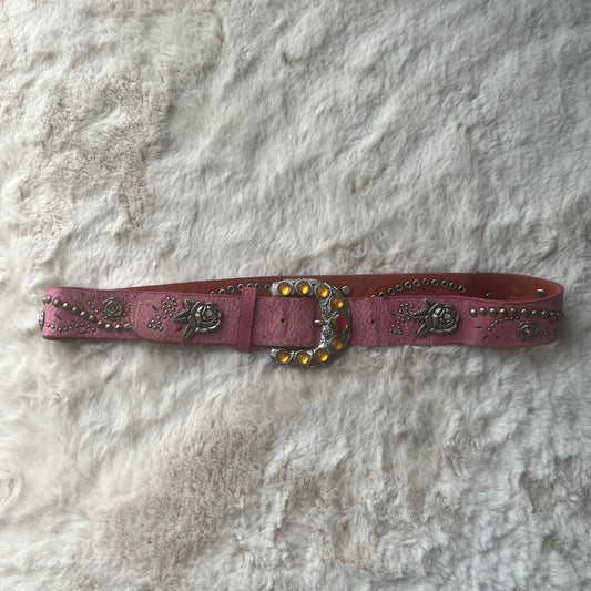 Pink Leather Rose Belt