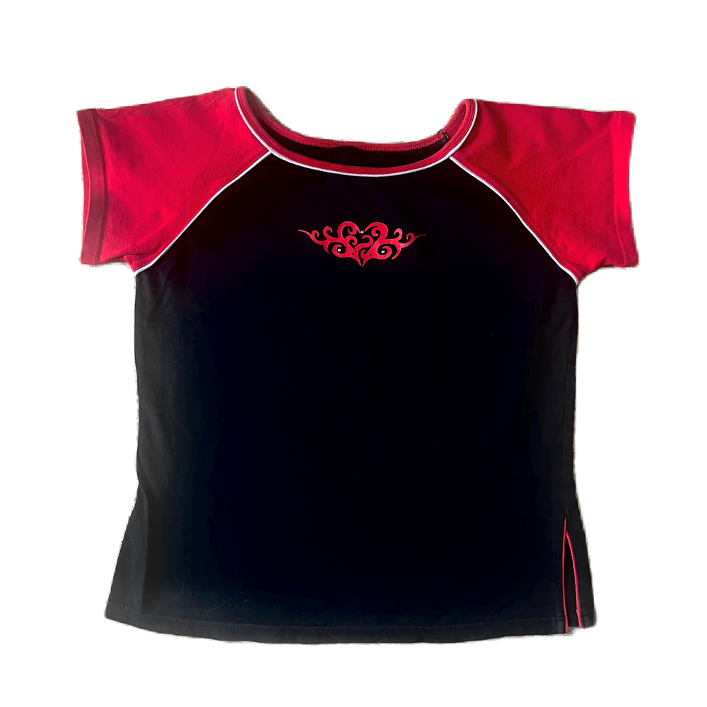 Split Hem Tribal Rhinestone Raglan Tee