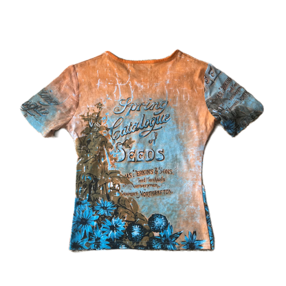 Sequin Vintage Print Orange & Blue Top