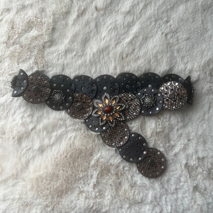 Brown Flower Buckle Disc Belt