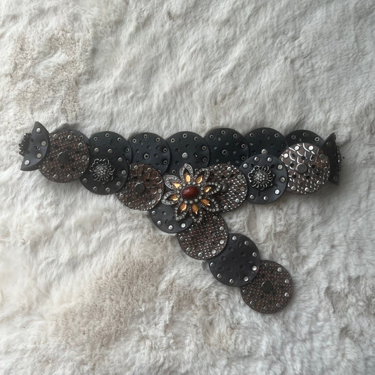 Brown Flower Buckle Disc Belt