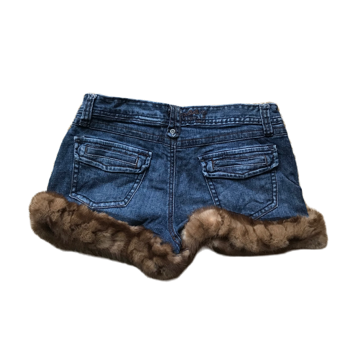 Dark Wash Light Brown Fur Trim Denim Shorts