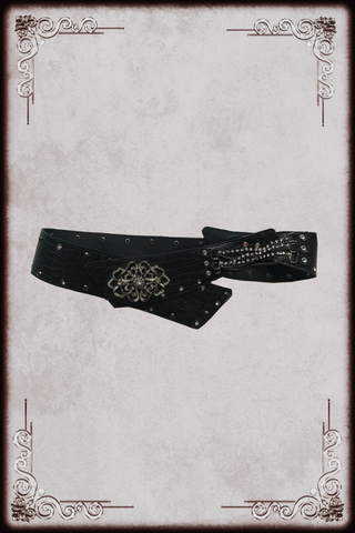 Silver Rhinestone Flower Black Belt