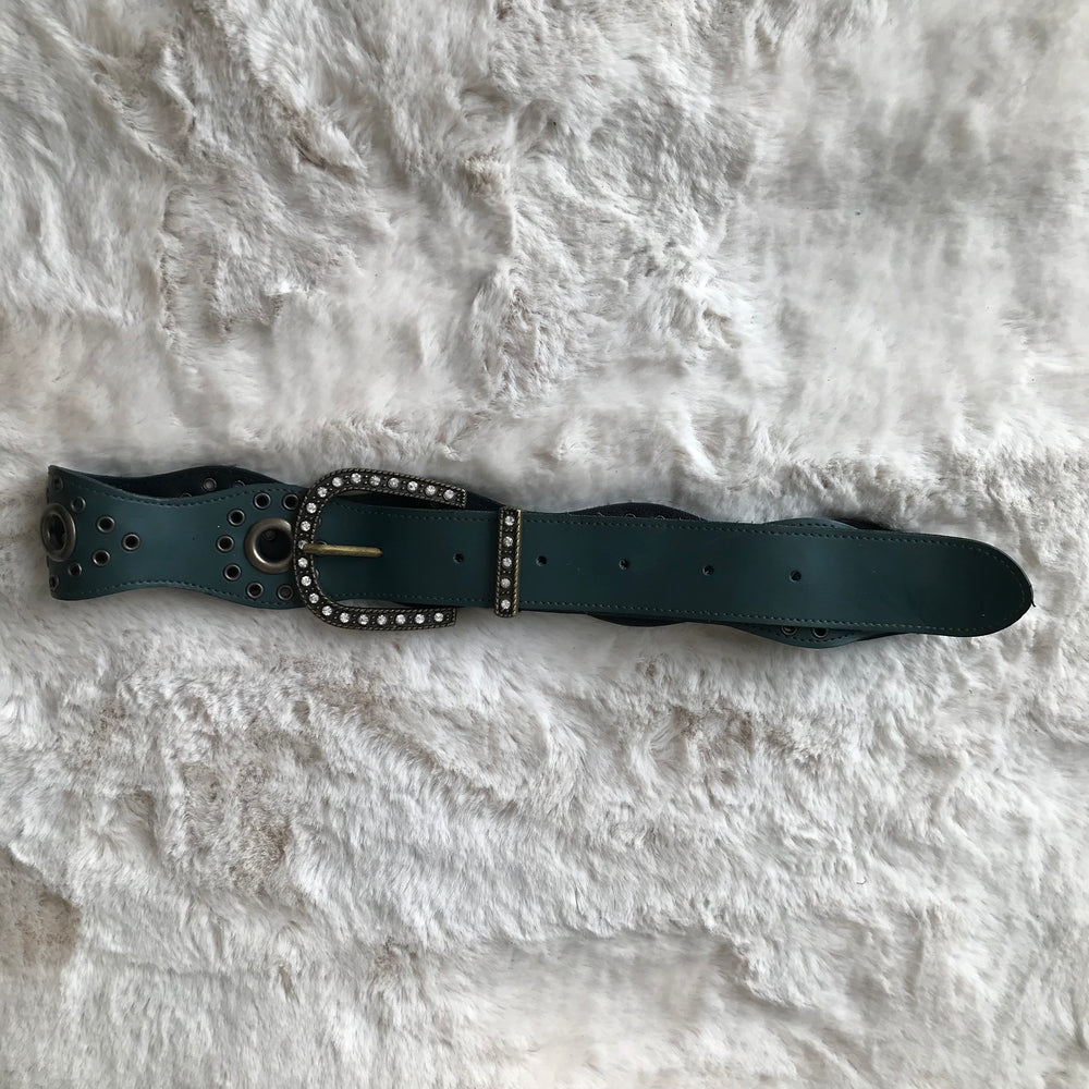 Dark Teal Rhinestone Trim Belt