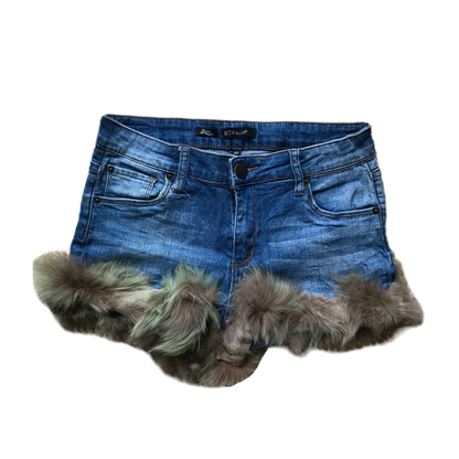 Fluffy Light Brown Denim Fur Shorts