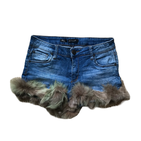 Fluffy Light Brown Denim Fur Shorts