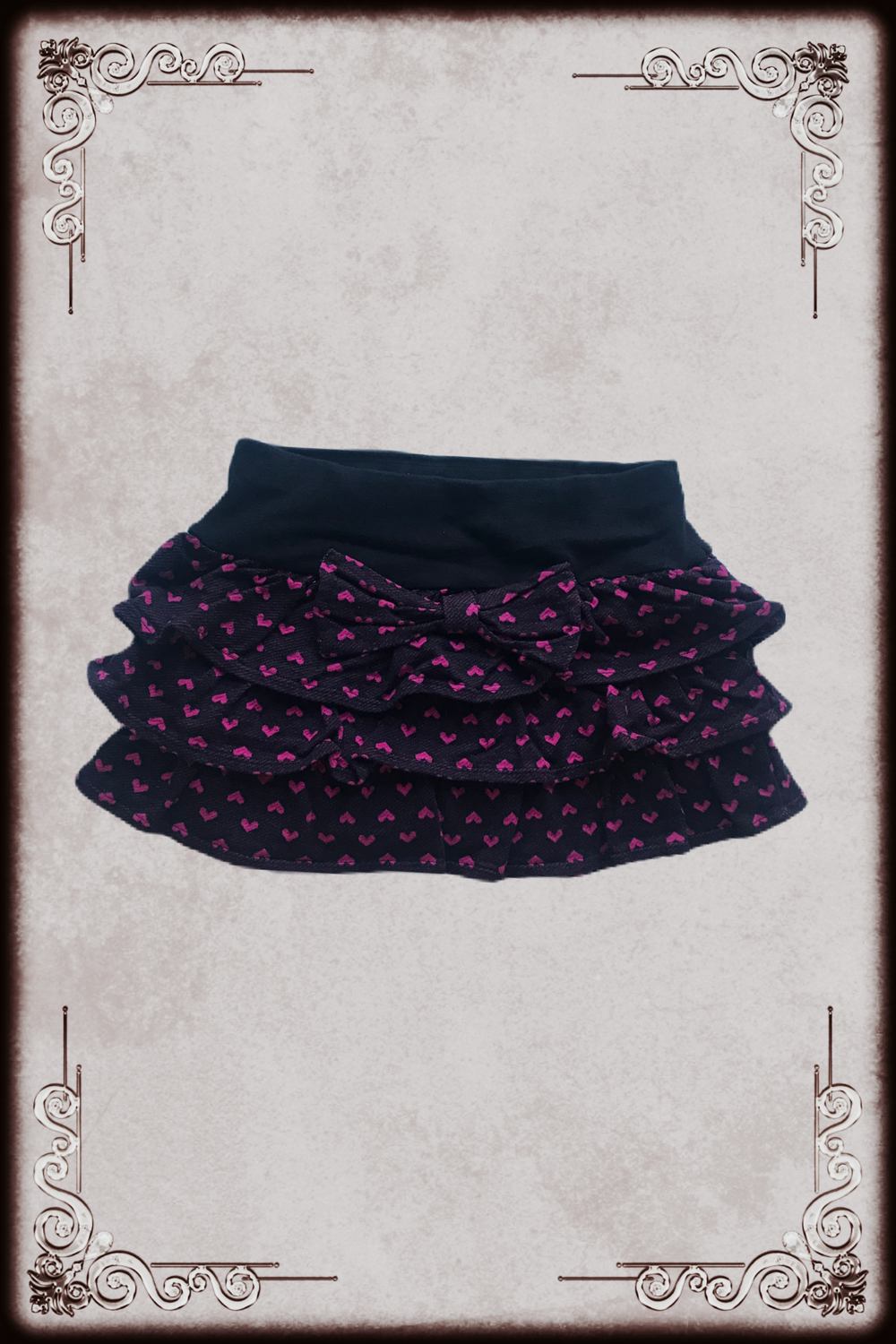 Black & Pink Bow Heart Pattern Skirt
