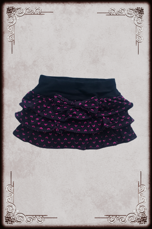 Black & Pink Bow Heart Pattern Skirt