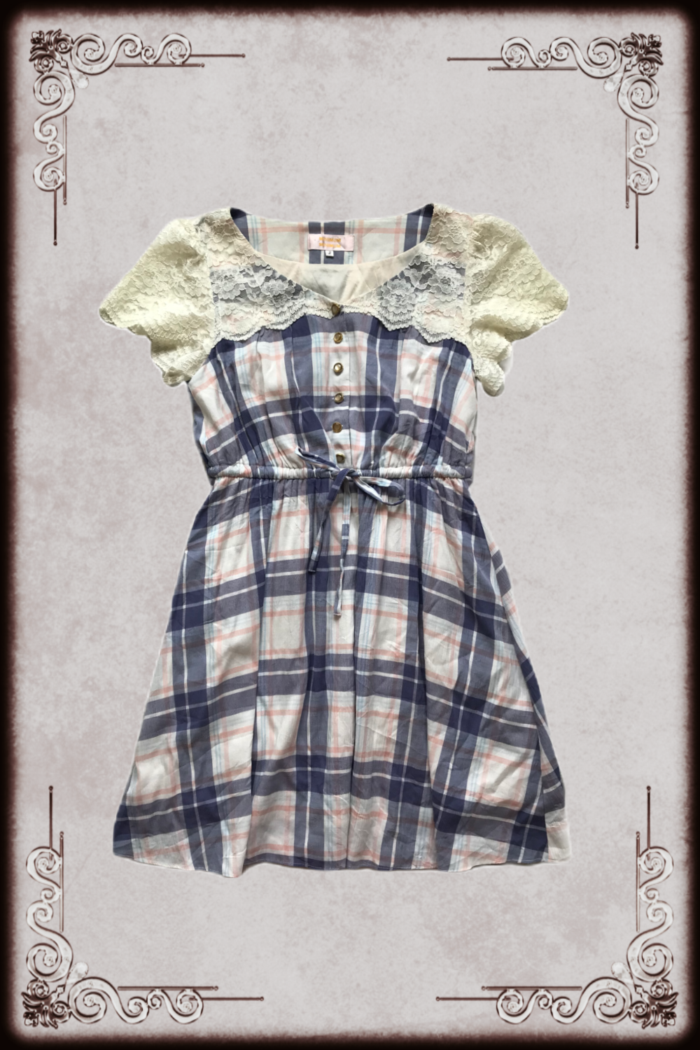 Pastel Gingham Lace Dress