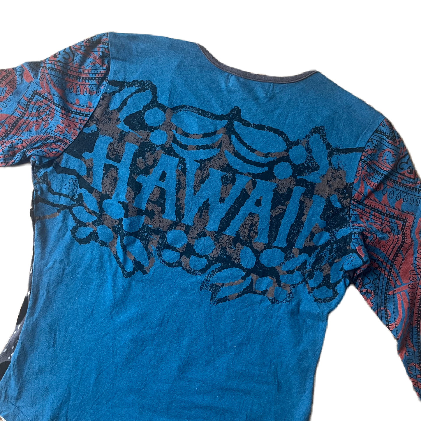 Blue Long Sleeve Hawaii Fish Print Tee