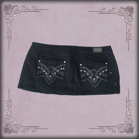 Black & Silver Rhinestone Denim Mini Skirt