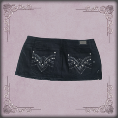 Black & Silver Rhinestone Denim Mini Skirt