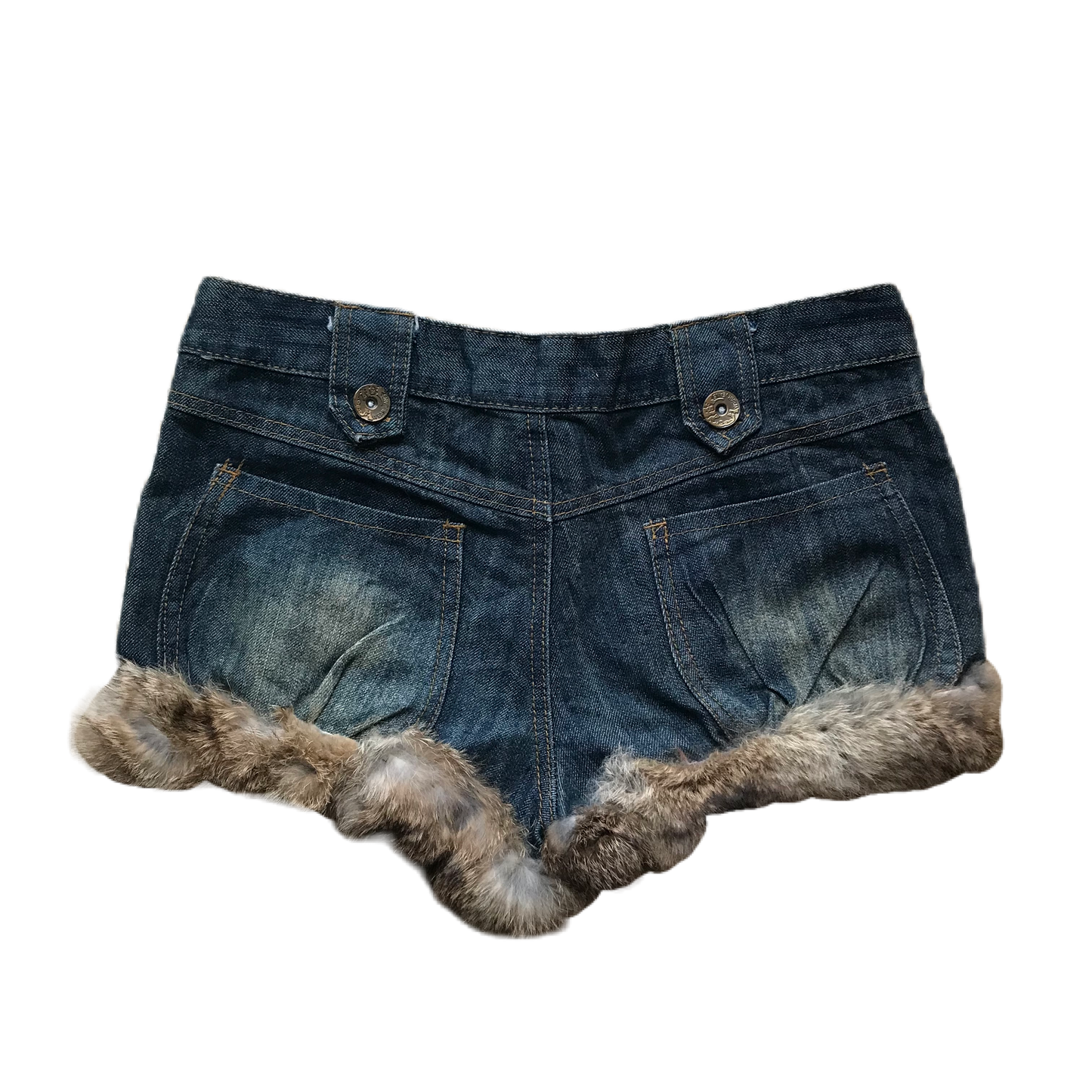 Dark Wash Fur Trim Denim Shorts