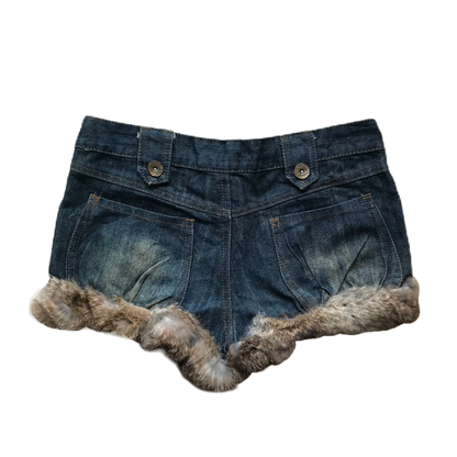 Dark Wash Fur Trim Denim Shorts