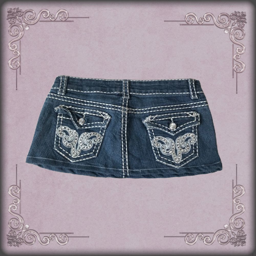 Silver Rhinestone Pattern Mini Denim Skirt