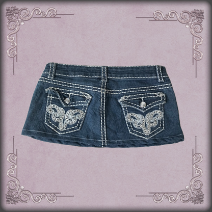 Silver Rhinestone Pattern Mini Denim Skirt