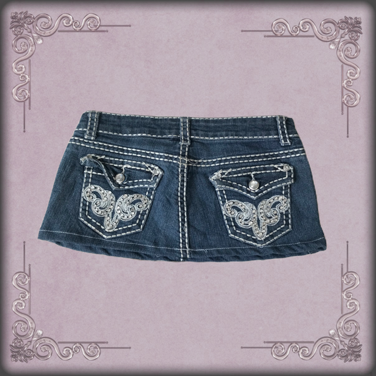 Silver Rhinestone Pattern Mini Denim Skirt