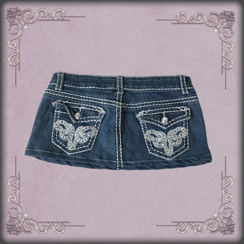 Silver Rhinestone Pattern Mini Denim Skirt