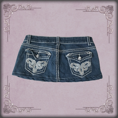 Silver Rhinestone Pattern Mini Denim Skirt