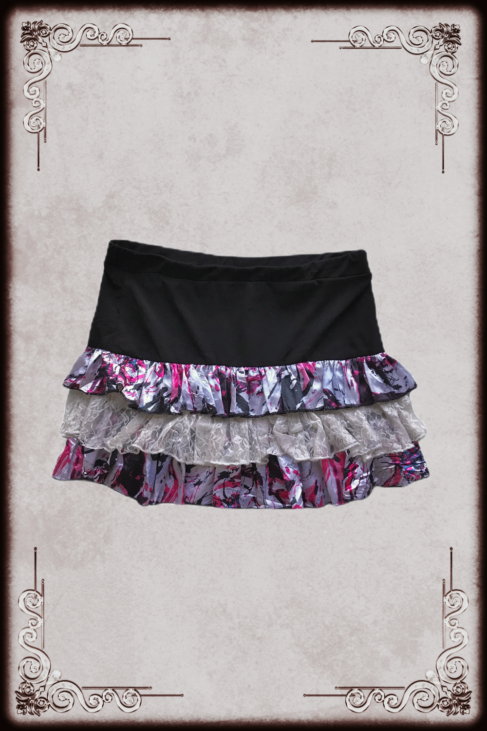 Satin Patterned Lace Mini Skirt