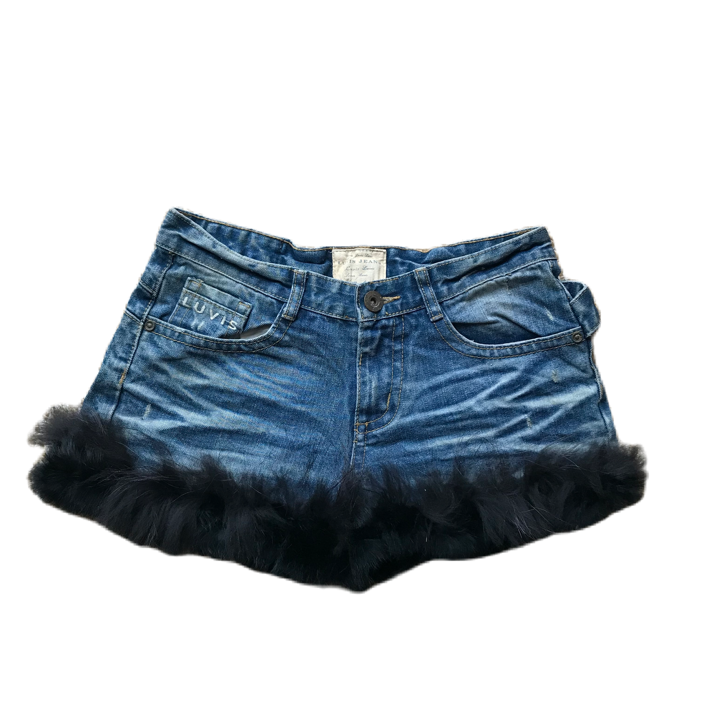 Luvis Jeans Dog Patch Fur Trim Denim Shorts