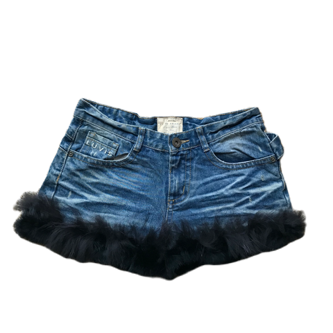 Luvis Jeans Dog Patch Fur Trim Denim Shorts