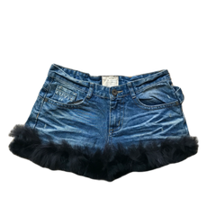 Luvis Jeans Dog Patch Fur Trim Denim Shorts