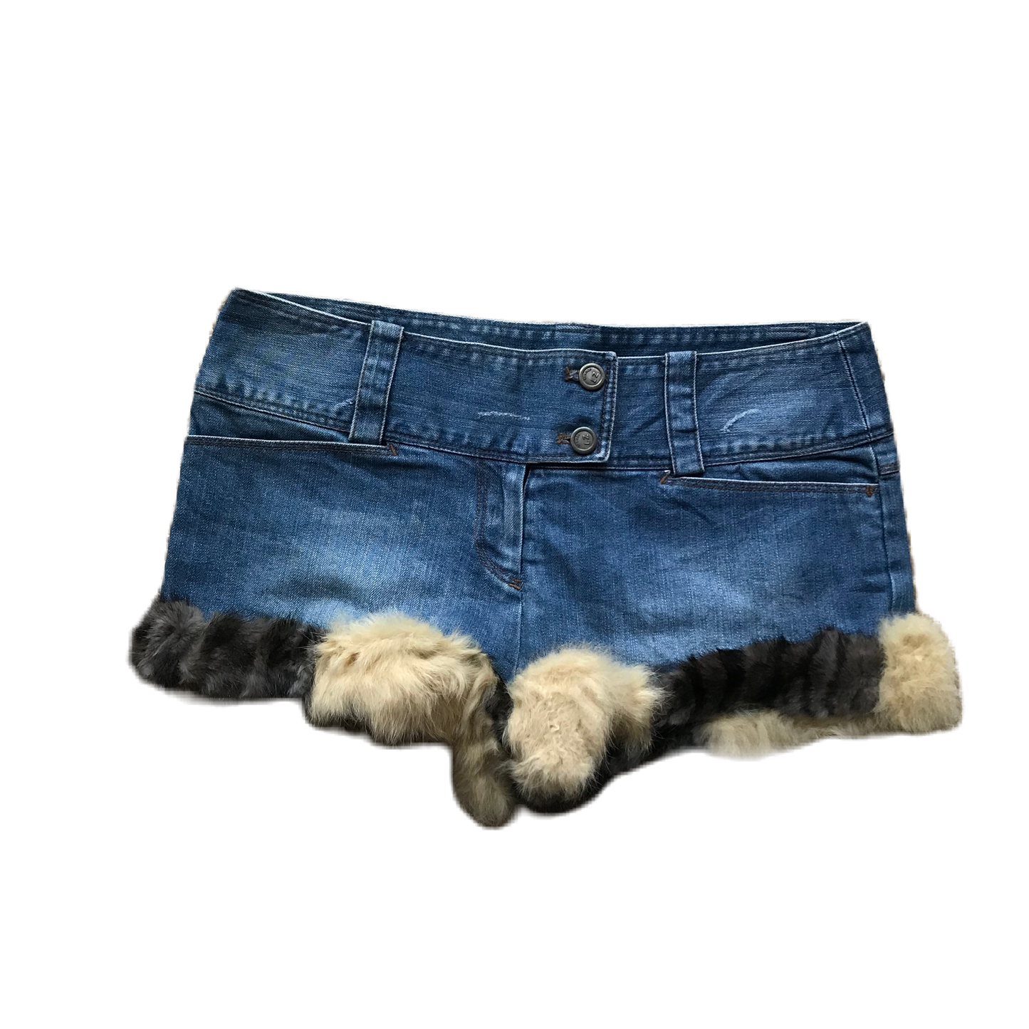 Brown & Cream Fur Trim Denim Shorts